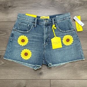 Circus NY by Sam Edelman High Rise Crochet Patch Frayed Hem Denim Shorts Size 26